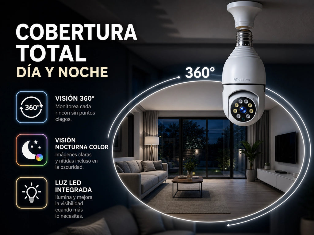Cámara de Seguridad Bombilla 360° HD: Vigilancia Inteligente y Discreta