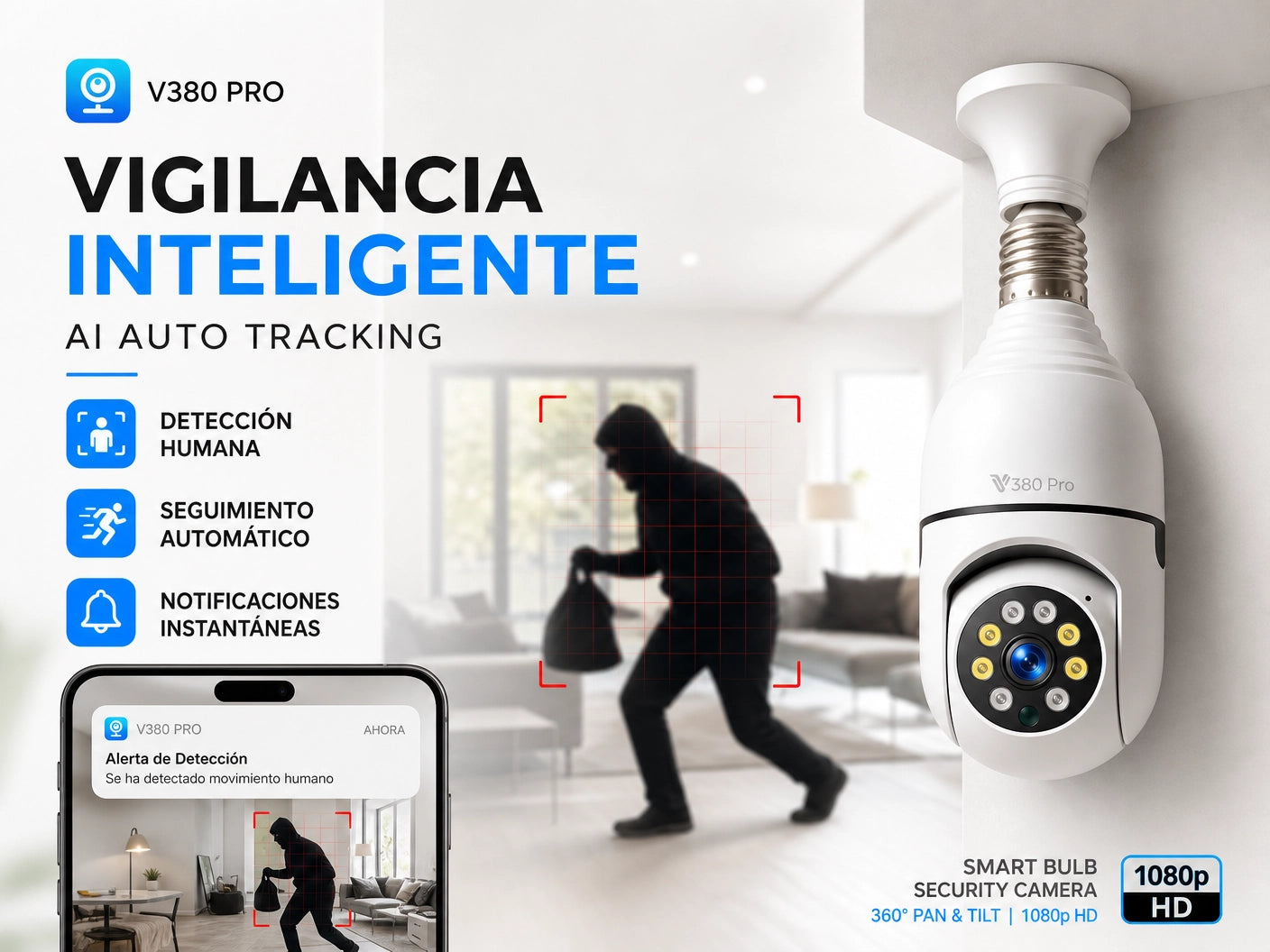 Cámara de Seguridad Bombilla 360° HD: Vigilancia Inteligente y Discreta