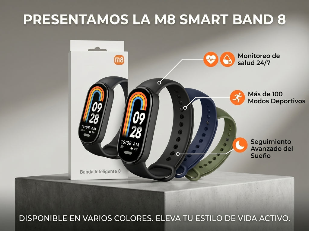 Smart Band M8 – Pulsera Inteligente Deportiva con Pantalla a Color, Monitoreo de Salud y Fitness – Compatible con iOS y Android